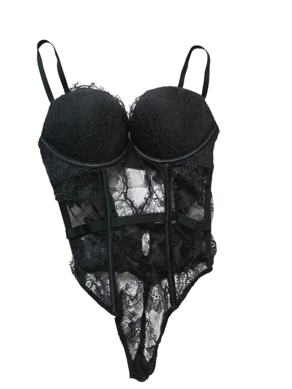 Victoria's Secret Black Push Up Lace Sheer Bodysuit Teddy
